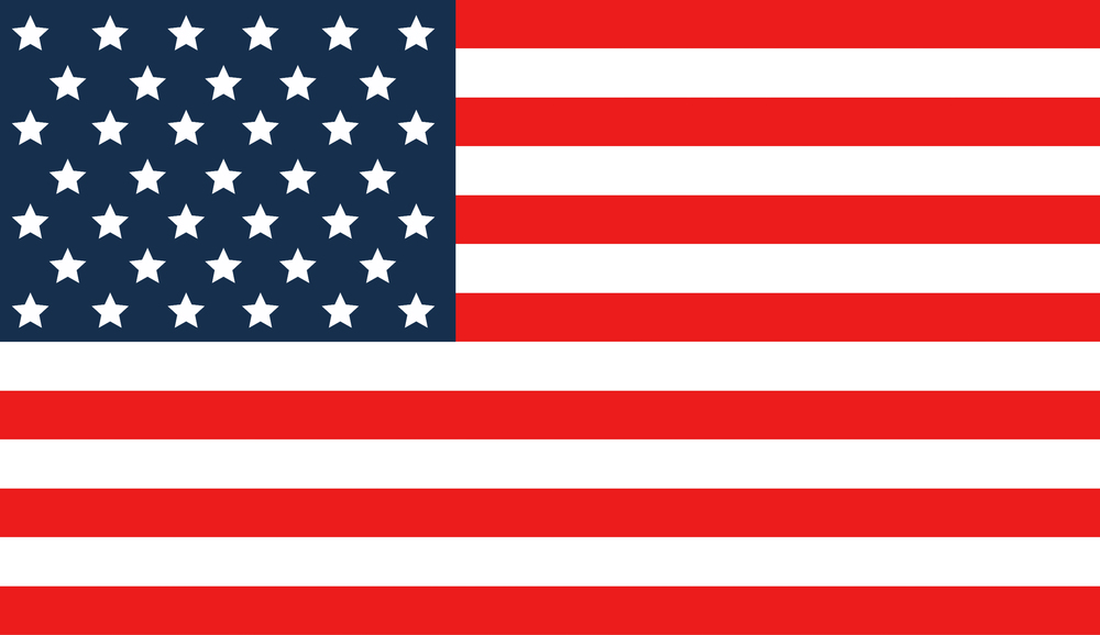 The flag of the United States with 50 white stars on a blue field and 13 alternating red and white stripes.
